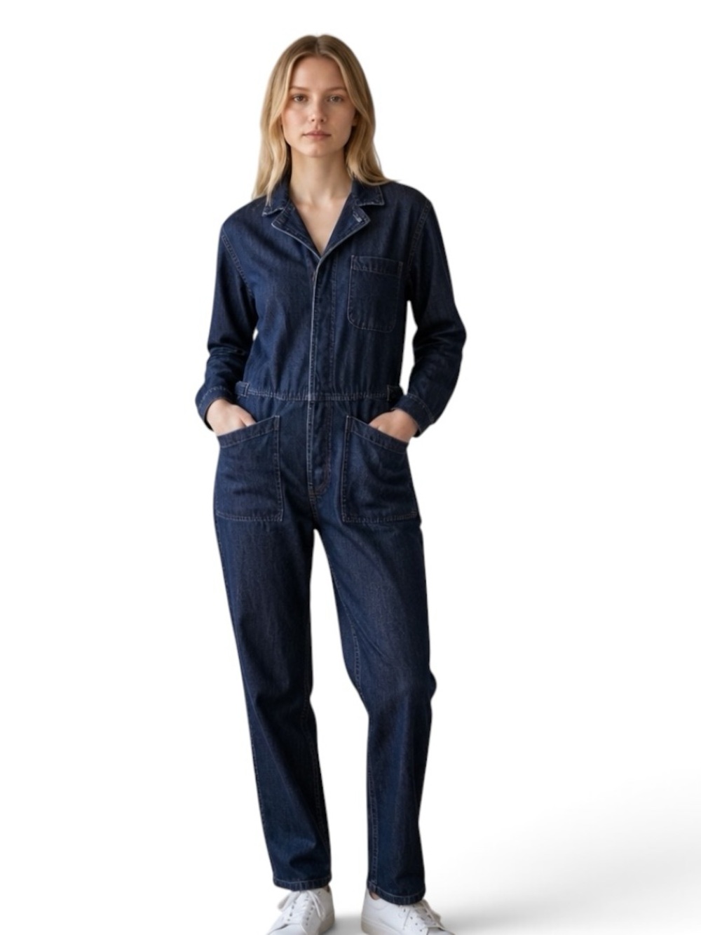 Lucky Brand Dark Blue Denim Jumpsuit Size Medium Cotton Modal Silk Blend